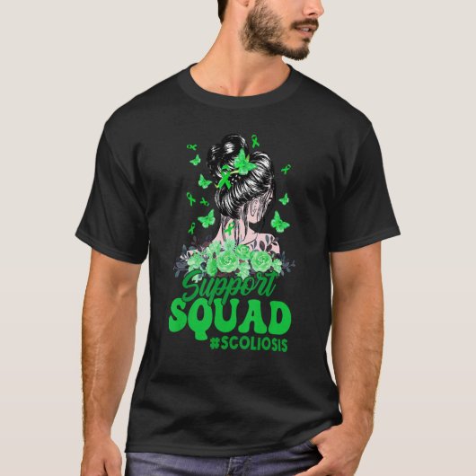 Support Squad Messy Bun Butterfly Green Ribbon Sco T-Shirt (Vorderseite)