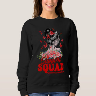 Support Squad Messy Bun Red Ribbon Pulmonary Embol Sweatshirt