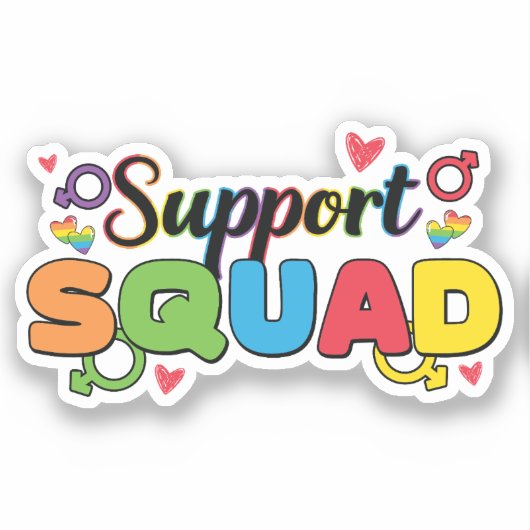 Support Squad - Rainbow Hearts Pride Ally Aufkleber (Vorderseite)