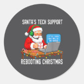 Support Tech Santa's Rebooting Joke Runder Aufkleber (Vorderseite)