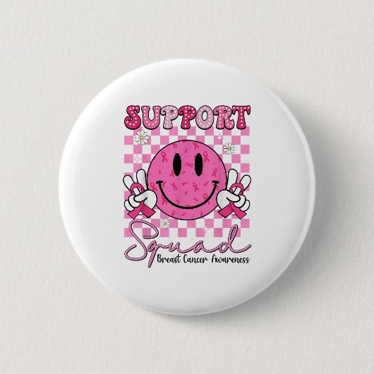 Suprt Squad Nk Ribbon Smile Face Brustkrebs Awa Button (Vorderseite)