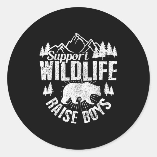 Suprt Wildlife Raise Boys Mom Dad Wild One Funny G Runder Aufkleber (Vorderseite)