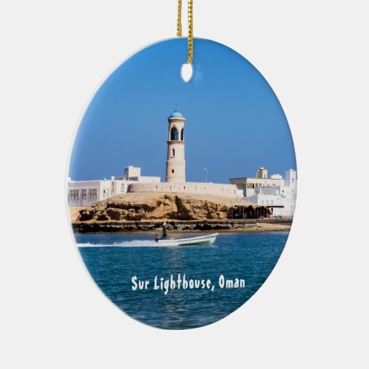 Sur Lighthouse mit Fischerboot - Sur, Oman Keramik Ornament (Rechts)