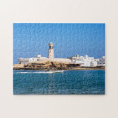 Sur Lighthouse mit Fischerboot - Sur, Oman Puzzle (Horizontal)
