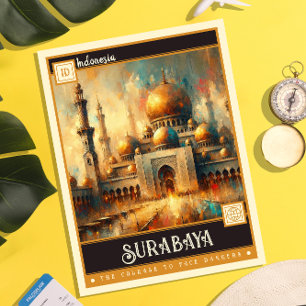 Surabaya, Indonesien   Vintage Malerei Postkarte