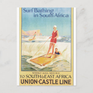Surf-Baden in Südafrika Vintage Reiseposter Postkarte