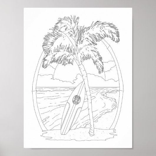 Surf Beach Adult Coloring Poster (Vorne)