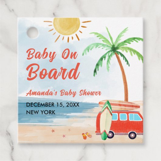 Surf Beach Baby an Bord Babydusche Geschenkanhänger (Vorderseite)