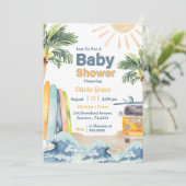 Surf Beach Baby Dusche Einladung (Stehend Vorderseite)