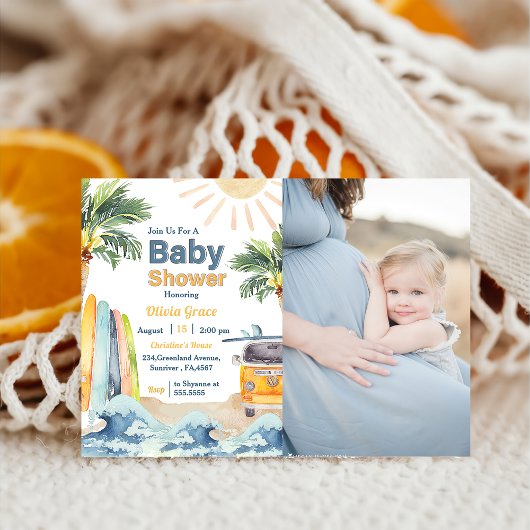 Surf Beach Baby Dusche Foto Einladung