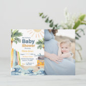 Surf Beach Baby Dusche Foto Einladung (Stehend Vorderseite)