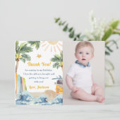 Surf Beach Birthday Party Foto Danke Karte (Stehend Vorderseite)