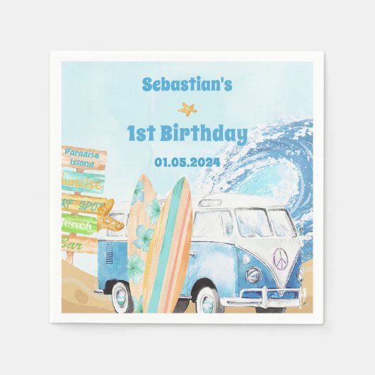 Surf Beach Birthday Party Napkins Serviette (Vorderseite)