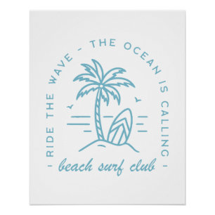 Surf Beach Club Surfen Ozean Blue Boho Ästhetik Poster