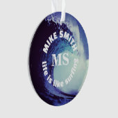 Surf Blue Wave Individuelle Name Ornament (Vorderseite)