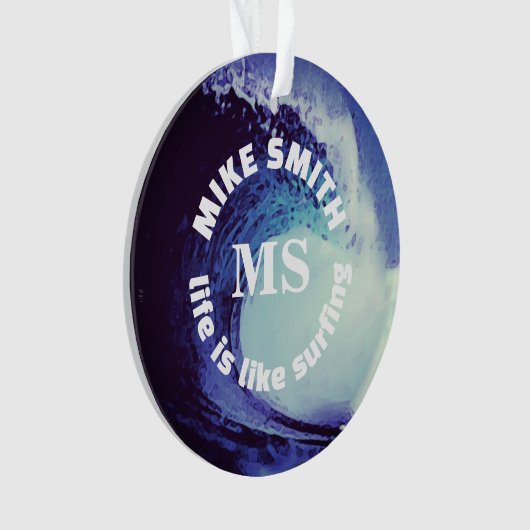 Surf Blue Wave Individuelle Name Ornament (Vorderseite)