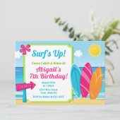 Surf Board Birthday Invitation Surf Girl Beach Einladung (Stehend Vorderseite)