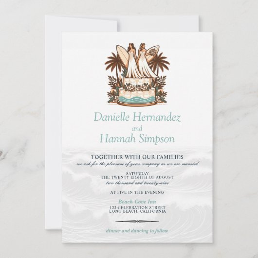 Surf Brides Hochzeitseinladung Einladung (Vorderseite)