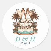 Surf Brides Wedding Runder Aufkleber (Vorderseite)