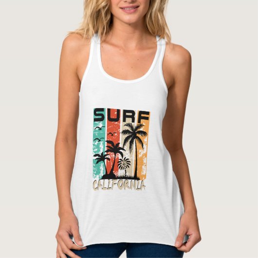 Surf California palm tree beach design  Tank Top (Vorderseite)