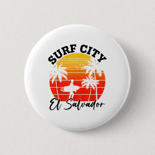 Surf City El Salvador Retro Sonnenuntergang Surfer Button