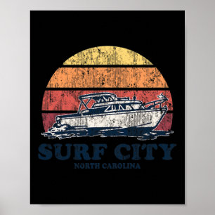 Surf City Nc Vintage Boote 70er Retro Boot Design Poster