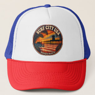 SURF CITY USA  Sonnenuntergang & Flagge   Truckerkappe