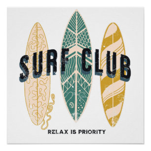 Surf Club Summer Beach Urlaub Vintag Poster