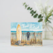 Surf Coach Danke Postkarte | Coastal Surfboard (Stehend Vorderseite)