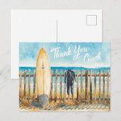 Surf Coach Danke Postkarte | Coastal Surfboard (Vorne/Hinten)