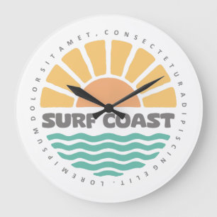 Surf Coast Vintage Sonnenuntergang Strand Retro De Große Wanduhr