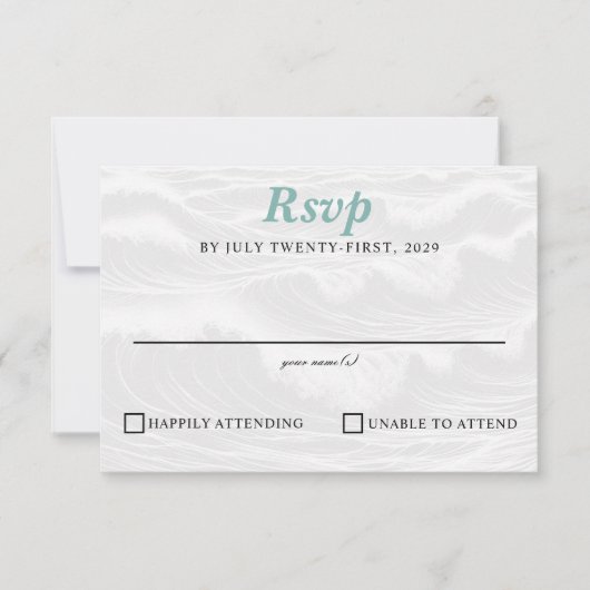 Surf Couple Wedding RSVP Karte (Vorderseite)