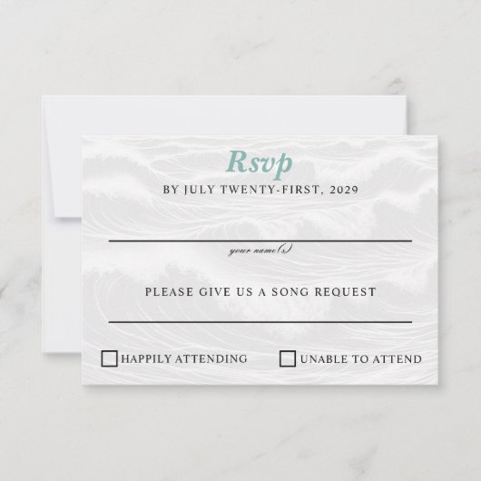 Surf Couple Wedding RSVP Karte (Vorderseite)