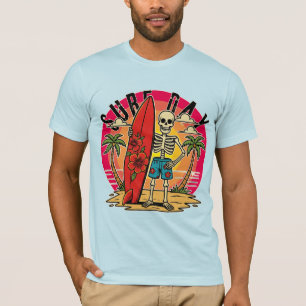 Surf Day Skeleton Beach T-Shirt für Männer und Fra