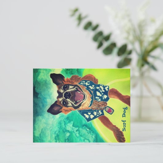 Surf Dog Postkarte (Stehend Vorderseite)