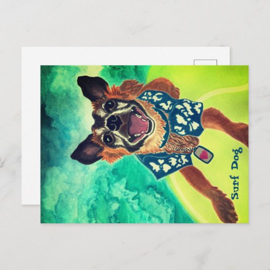 Surf Dog Postkarte (Vorne/Hinten)