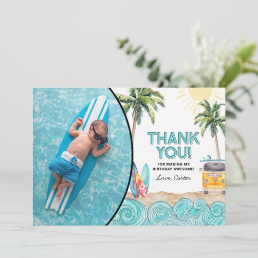 Surf Geburtstag Danke Karte (Stehend Vorderseite)
