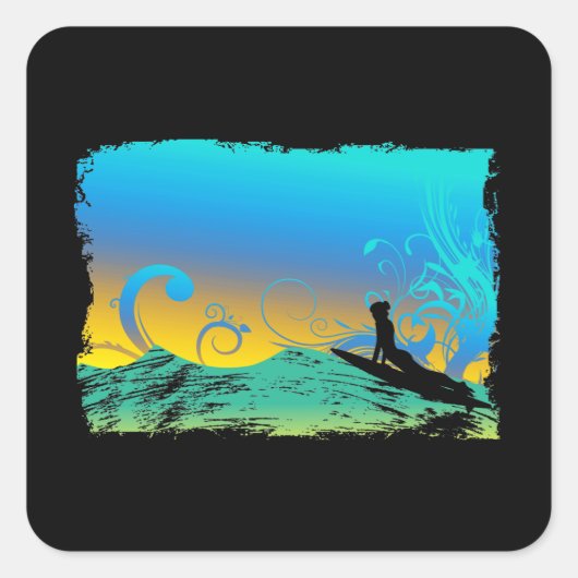 Surf Girl Quadratischer Aufkleber (Vorderseite)