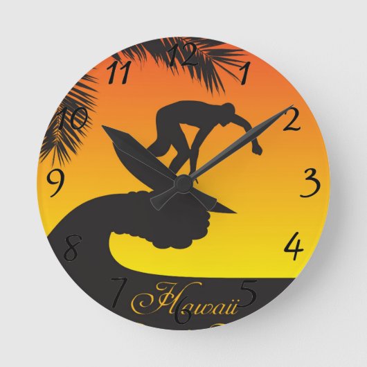 Surf: Hawaii Runde Wanduhr (Vorderseite)
