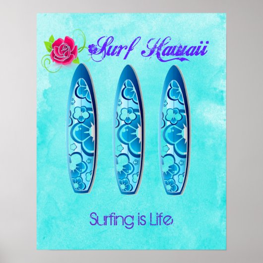 Surf Hawaii Surfboards - Surfen ist Leben Poster (Vorne)