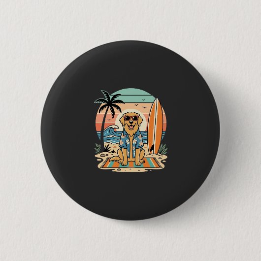 Surf-Hund Retro-Strand Sommer Button (Vorderseite)