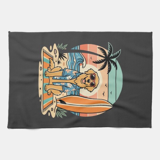Surf-Hund Retro-Strand Sommer Geschirrtuch (Horizontal)