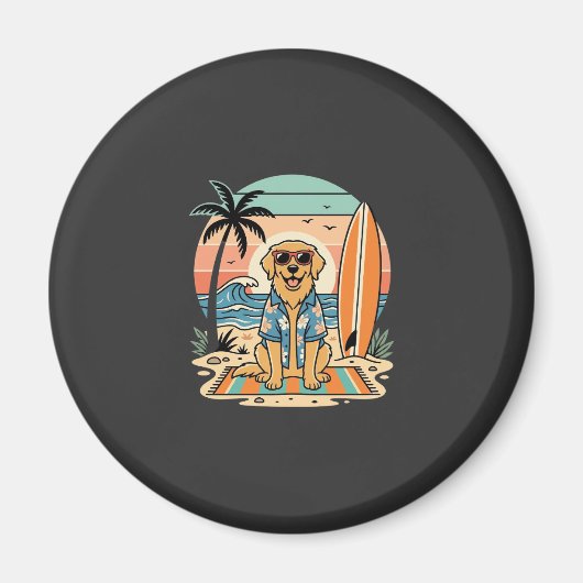 Surf-Hund Retro-Strand Sommer Magnet (Vorne)