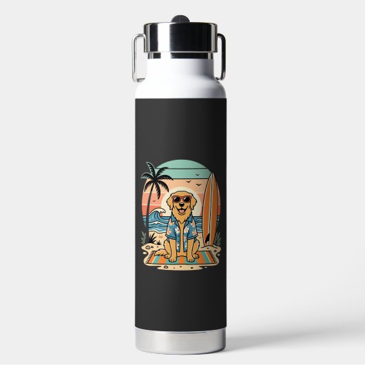 Surf-Hund Retro-Strand Sommer Trinkflasche (Vorderseite)