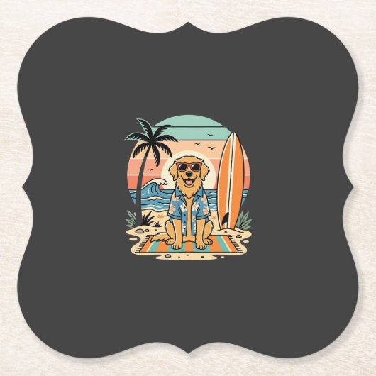Surf-Hund Retro-Strand Sommer Untersetzer (Vorderseite)