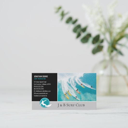 Surf Instructor | Surfboard Active Recreation Busi Visitenkarte (Stehend Vorderseite)