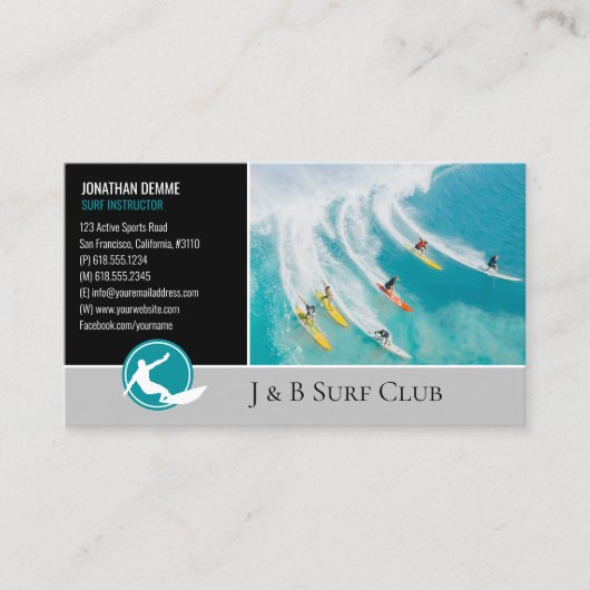 Surf Instructor | Surfboard Active Recreation Busi Visitenkarte (Vorderseite)