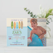 Surf ist auf! Surf Blue Beach Foto Einladung (Stehend Vorderseite)