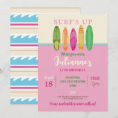 Surf ist auf! Surfen Sie eine Welle Blue Beach Gir Einladung (Vorne/Hinten)