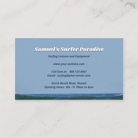 Surf ist auf visitenkarte (Rückseite)